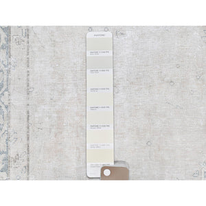 6'4"x9'3" Ivory, Distressed Look Worn Wool Hand Knotted, Vintage Persian Kerman Sheared Low, Oriental Rug FWR491664