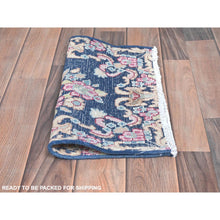 Load image into Gallery viewer, 1&#39;7&quot;x1&#39;7&quot; Navy Blue, Vintage Persian Kerman Sheared Low, Distressed Look Worn Wool Hand Knotted, Square Oriental Rug FWR491688