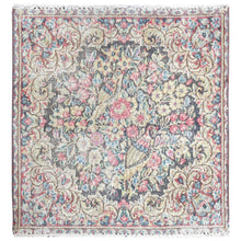 Load image into Gallery viewer, 1&#39;8&quot;x1&#39;8&quot; Colorful, Hand Knotted Old Persian Kerman, Cropped Thin Distressed Look Worn Wool, Square Oriental Rug FWR491694
