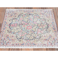 Load image into Gallery viewer, 1&#39;8&quot;x1&#39;8&quot; Colorful, Hand Knotted Old Persian Kerman, Cropped Thin Distressed Look Worn Wool, Square Oriental Rug FWR491694