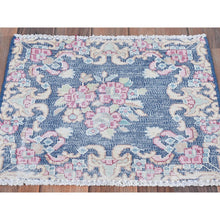 Load image into Gallery viewer, 1&#39;7&quot;x1&#39;7&quot; Navy Blue, Worn Wool Hand Knotted, Vintage Persian Kerman Sheared Low Distressed Look, Square Oriental Rug FWR491700