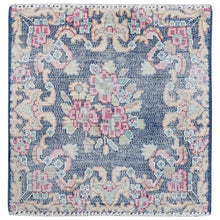 Load image into Gallery viewer, 1&#39;7&quot;x1&#39;7&quot; Navy Blue, Distressed Look Worn Wool Hand Knotted, Old Persian Kerman Cropped Thin, Square Oriental Rug FWR491706