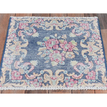 Load image into Gallery viewer, 1&#39;7&quot;x1&#39;7&quot; Navy Blue, Distressed Look Worn Wool Hand Knotted, Old Persian Kerman Cropped Thin, Square Oriental Rug FWR491706