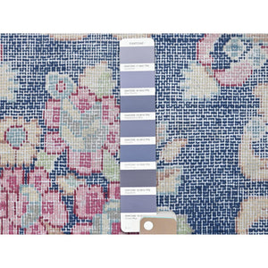 1'7"x1'7" Navy Blue, Distressed Look Worn Wool Hand Knotted, Old Persian Kerman Cropped Thin, Square Oriental Rug FWR491706