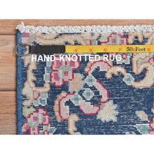 Load image into Gallery viewer, 1&#39;7&quot;x1&#39;7&quot; Navy Blue, Distressed Look Worn Wool Hand Knotted, Old Persian Kerman Cropped Thin, Square Oriental Rug FWR491706