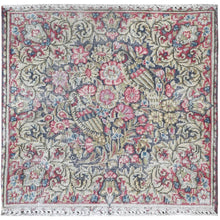 Load image into Gallery viewer, 1&#39;9&quot;x1&#39;9&quot; Colorful, Vintage Persian Kerman Sheared Low, Distressed Look Worn Wool Hand Knotted, Square Oriental Rug FWR491712