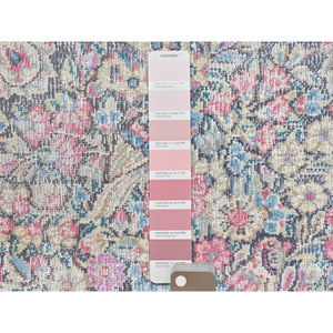 1'9"x1'9" Colorful, Hand Knotted Old Persian Kerman, Cropped Thin Distressed Look Worn Wool, Square Oriental Rug FWR491718