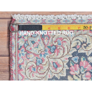 1'9"x1'9" Colorful, Hand Knotted Old Persian Kerman, Cropped Thin Distressed Look Worn Wool, Square Oriental Rug FWR491718