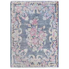 Load image into Gallery viewer, 1&#39;6&quot;x2&#39;1&quot; Navy Blue, Worn Wool Hand Knotted, Vintage Persian Kerman Shabby Chic Sheared Low Distressed Look, Mat Oriental Rug FWR491724