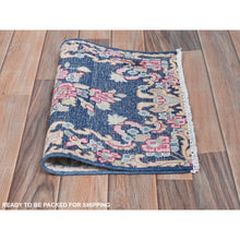 Load image into Gallery viewer, 1&#39;6&quot;x2&#39;1&quot; Navy Blue, Worn Wool Hand Knotted, Vintage Persian Kerman Shabby Chic Sheared Low Distressed Look, Mat Oriental Rug FWR491724