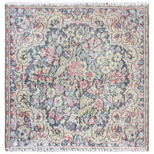 Load image into Gallery viewer, 1&#39;8&quot;x1&#39;8&quot; Colorful, Sheared Low Distressed Look Worn Wool Hand Knotted, Vintage Persian Kerman Shabby Chic, Square Oriental Rug FWR491736