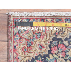 1'8"x1'8" Colorful, Sheared Low Distressed Look Worn Wool Hand Knotted, Vintage Persian Kerman Shabby Chic, Square Oriental Rug FWR491736