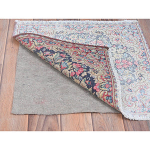 1'9"x1'9" Colorful, Old Persian Kerman Shabby Chic Cropped Thin, Distressed Look Worn Wool Hand Knotted, Square Oriental Rug FWR491742