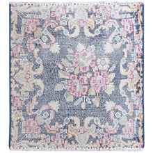 Load image into Gallery viewer, 1&#39;6&quot;x1&#39;6&quot; Navy Blue, Hand Knotted Vintage Persian Kerman Shabby Chic, Sheared Low Distressed Look Worn Wool, Square Oriental Rug FWR491748