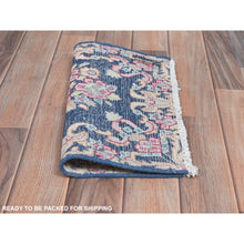 Load image into Gallery viewer, 1&#39;6&quot;x1&#39;6&quot; Navy Blue, Hand Knotted Vintage Persian Kerman Shabby Chic, Sheared Low Distressed Look Worn Wool, Square Oriental Rug FWR491748