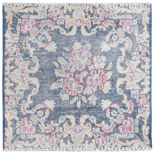 Load image into Gallery viewer, 1&#39;7&quot;x1&#39;7&quot; Navy Blue, Old Persian Kerman Shabby Chic Cropped Thin, Distressed Look Worn Wool Hand Knotted, Square Oriental Rug FWR491754