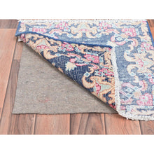 Load image into Gallery viewer, 1&#39;7&quot;x1&#39;7&quot; Navy Blue, Old Persian Kerman Shabby Chic Cropped Thin, Distressed Look Worn Wool Hand Knotted, Square Oriental Rug FWR491754