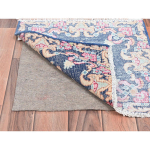 1'7"x1'7" Navy Blue, Old Persian Kerman Shabby Chic Cropped Thin, Distressed Look Worn Wool Hand Knotted, Square Oriental Rug FWR491754