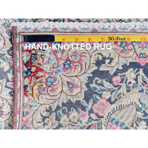 1'8"x2'4" Colorful, Worn Wool Hand Knotted, Old Persian Kerman Cropped Thin Distressed Look, Oriental Mat Rug FWR491766