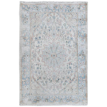 Load image into Gallery viewer, 2&#39;x2&#39;10&quot; Ivory, Hand Knotted Old Persian Kerman, Cropped Thin Distressed Look Worn Wool, Mat Oriental Rug FWR491790