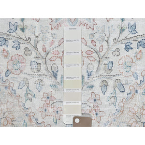 2'x2'10" Ivory, Hand Knotted Old Persian Kerman, Cropped Thin Distressed Look Worn Wool, Mat Oriental Rug FWR491790