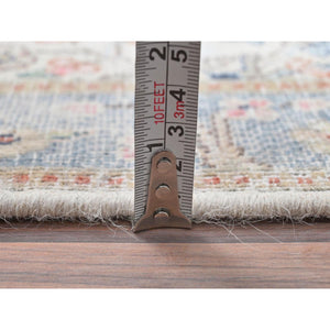 2'x2'10" Ivory, Hand Knotted Old Persian Kerman, Cropped Thin Distressed Look Worn Wool, Mat Oriental Rug FWR491790