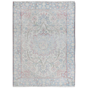2'x2'7" Ivory, Vintage Persian Kerman Sheared Low, Distressed Look Worn Wool Hand Knotted, Mat Oriental Rug FWR491796