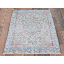 Load image into Gallery viewer, 2&#39;x2&#39;7&quot; Ivory, Vintage Persian Kerman Sheared Low, Distressed Look Worn Wool Hand Knotted, Mat Oriental Rug FWR491796
