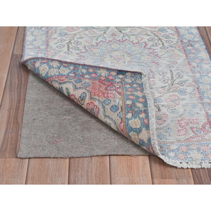 2'x2'7" Ivory, Vintage Persian Kerman Sheared Low, Distressed Look Worn Wool Hand Knotted, Mat Oriental Rug FWR491796