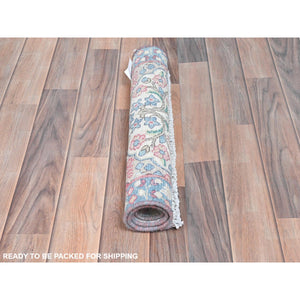 2'x2'7" Ivory, Vintage Persian Kerman Sheared Low, Distressed Look Worn Wool Hand Knotted, Mat Oriental Rug FWR491796