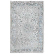 Load image into Gallery viewer, 1&#39;10&quot;x2&#39;10&quot; Ivory, Hand Knotted Vintage Persian Kerman, Sheared Low Distressed Look Worn Wool, Mat Oriental Rug FWR491820