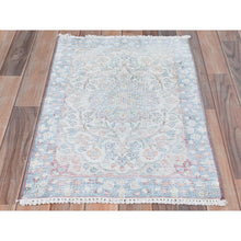 Load image into Gallery viewer, 2&#39;x2&#39;9&quot; Ivory, Hand Knotted Vintage Persian Kerman, Sheared Low Distressed Look Worn Wool, Mat Oriental Rug FWR491844