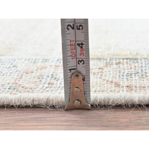 1'9"x3'6" Ivory, Cropped Thin Distressed Look Worn Wool, Hand Knotted Old Persian Kerman Shabby Chic, Oriental Rug FWR491862