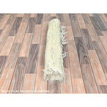 Load image into Gallery viewer, 3&#39;x3&#39; Beige, Undyed Natural Wool Hand Knotted, Shaggy Moroccan Exotic Texture, Square Oriental Rug FWR492138