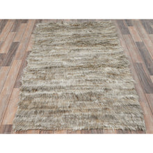 Load image into Gallery viewer, 3&#39;2&quot;x5&#39;6&quot; Beige, Hand Knotted Shaggy Moroccan, Exotic Texture Undyed Natural Wool, Oriental Rug FWR492150