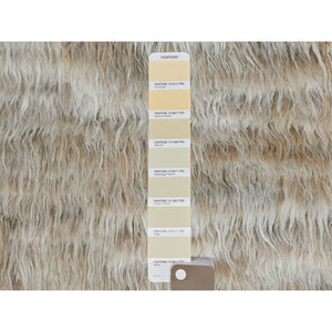 3'2"x5'6" Beige, Hand Knotted Shaggy Moroccan, Exotic Texture Undyed Natural Wool, Oriental Rug FWR492150