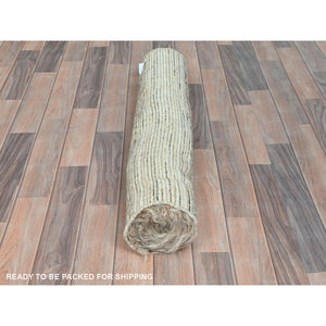 3'2"x5'6" Beige, Hand Knotted Shaggy Moroccan, Exotic Texture Undyed Natural Wool, Oriental Rug FWR492150