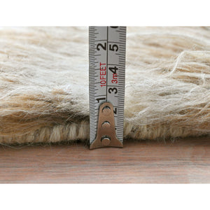 3'2"x5'6" Beige, Hand Knotted Shaggy Moroccan, Exotic Texture Undyed Natural Wool, Oriental Rug FWR492150