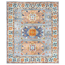 Load image into Gallery viewer, 8&#39;3&quot;x9&#39;7&quot; Silver Gray, Dense Weave Organic Wool, Hand Knotted Armenian Inspired Caucasian Design, 200 KPSI Vegetable Dyes, Oriental Rug FWR492174