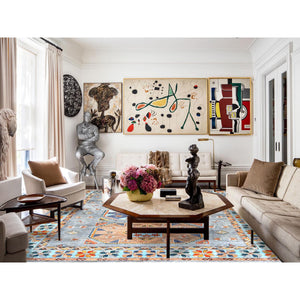 8'3"x9'7" Silver Gray, Dense Weave Organic Wool, Hand Knotted Armenian Inspired Caucasian Design, 200 KPSI Vegetable Dyes, Oriental Rug FWR492174