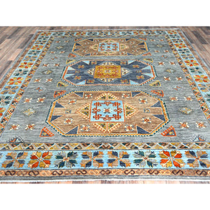 8'3"x9'7" Silver Gray, Dense Weave Organic Wool, Hand Knotted Armenian Inspired Caucasian Design, 200 KPSI Vegetable Dyes, Oriental Rug FWR492174