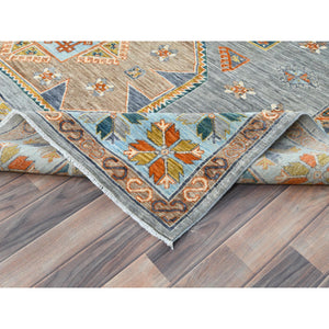 8'3"x9'7" Silver Gray, Dense Weave Organic Wool, Hand Knotted Armenian Inspired Caucasian Design, 200 KPSI Vegetable Dyes, Oriental Rug FWR492174