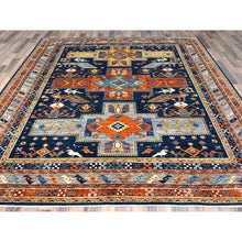 Load image into Gallery viewer, 8&#39;4&quot;x9&#39;7&quot; Navy Blue, Natural Dyes Densely Woven, Natural Wool Hand Knotted, Armenian Inspired Caucasian Design with Bird Figurines 200 KPSI, Oriental Rug FWR492180