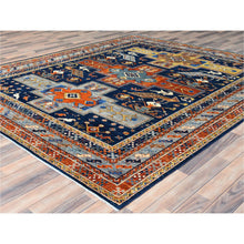 Load image into Gallery viewer, 8&#39;4&quot;x9&#39;7&quot; Navy Blue, Natural Dyes Densely Woven, Natural Wool Hand Knotted, Armenian Inspired Caucasian Design with Bird Figurines 200 KPSI, Oriental Rug FWR492180
