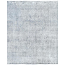Load image into Gallery viewer, 9&#39;5&quot;x12&#39;2&quot; Light Gray, Shaved Down Rustic Look, Worn Wool Hand Knotted, Vintage Persian Tabriz, Oriental Rug FWR492582