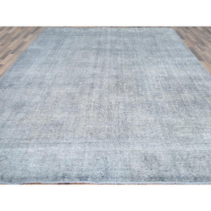 9'5"x12'2" Light Gray, Shaved Down Rustic Look, Worn Wool Hand Knotted, Vintage Persian Tabriz, Oriental Rug FWR492582