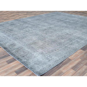 9'5"x12'2" Light Gray, Shaved Down Rustic Look, Worn Wool Hand Knotted, Vintage Persian Tabriz, Oriental Rug FWR492582
