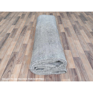 9'5"x12'2" Light Gray, Shaved Down Rustic Look, Worn Wool Hand Knotted, Vintage Persian Tabriz, Oriental Rug FWR492582