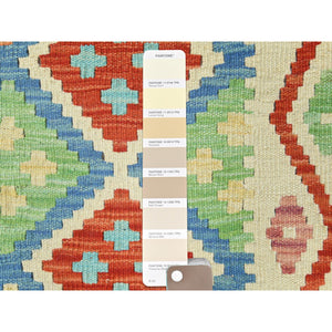 2'9"x8'3" Colorful, Afghan Kilim with Geometric Design Natural Dyes, Flat Weave Organic Wool, Hand Woven Reversible, Runner Oriental Rug FWR493044