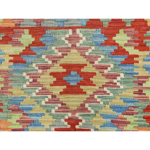 3'3"x5' Colorful, Afghan Kilim with Geometric Design Natural Dyes, Flat Weave Natural Wool, Hand Woven Reversible, Oriental Rug FWR493260